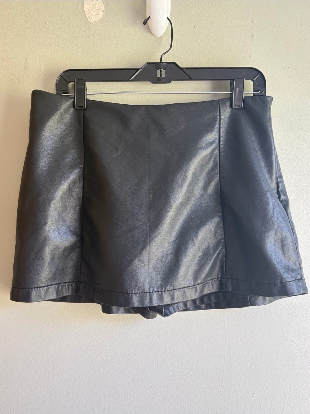 Peach Faux Black Leather Mini Skirt Built In Shorts - XL